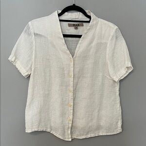 FLAX 100% Linen Short Sleeve Button Down Cream